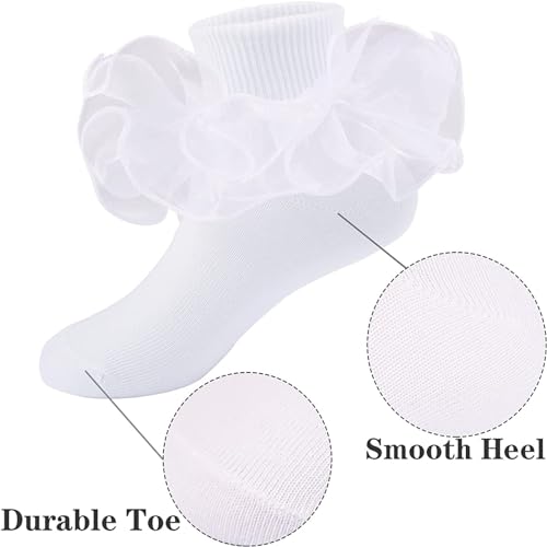 BILIKEYU Girls Flowers Frilly Ruffle Crew Socks 3 Pairs Cotton Baby/Little/Big Girl Ankle Dress Socks for Kids2