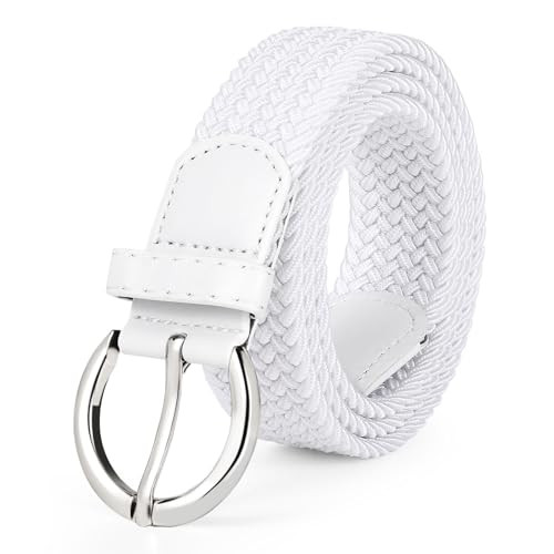 Image of JASGOOD Women Men Braided Woven Elastic Stretch Waist Belt Golf Canvas Fabric Casual Belt for Jeans Pants