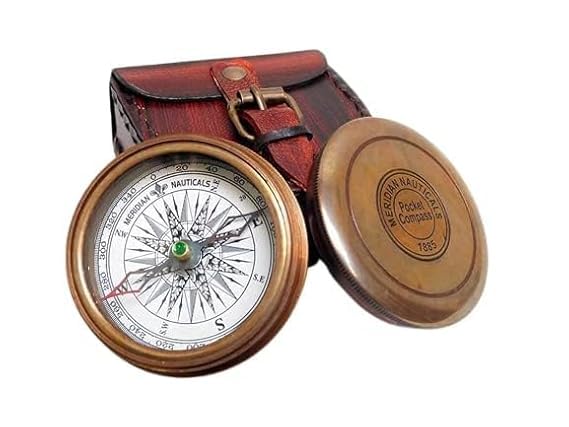generic Brass Antique Compass with Leather Case/Vintage Reproduction/Direction Finder Flat Pocket Compass/Decor Collectible & Gift Handmade-picture-30