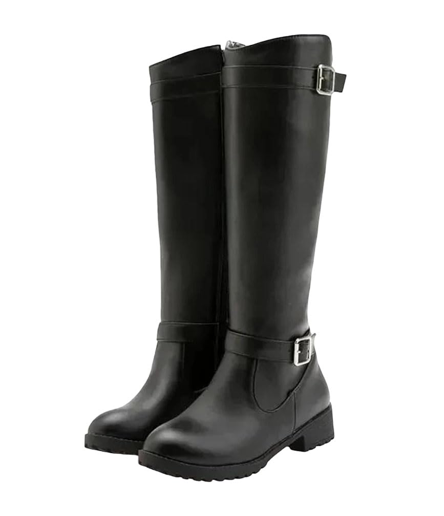 Womens Knee High Boots Round Toe Zipper Low Heel Long Tube Shoes Plus Size
