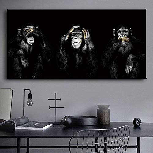 Peinture Gorille Noir Impression d'Art sur Toile Canat de Haute Qualité 30x60 cm