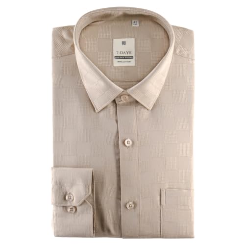 Image of 7-DAYS Men's Premium Formal Shirts - Regular Fit, Full Sleeve, 100% Pure Cotton, Self-Design, with Pocket - Stylish Office Shirts for Men