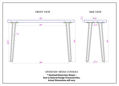Hairpin Natural Wood Media Console Table with Metal Legs, Live Edge Design, 48 in. Long x 16 in. Wide x 30 in. High, Versatile Use as Entryway, Sofa Table, or Living Room Console, Durable and Stylish