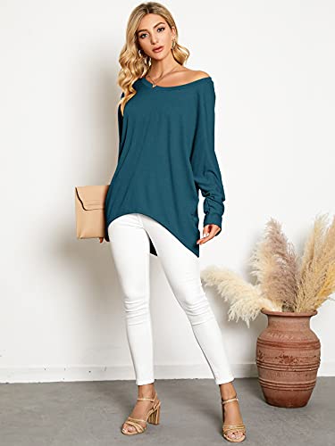 Image of ZANZEA Women's Off The Shoulder Batwing Tops Casual Loose Oversized Tshirts Long Sleeve Fall Pullover Sweater Tops