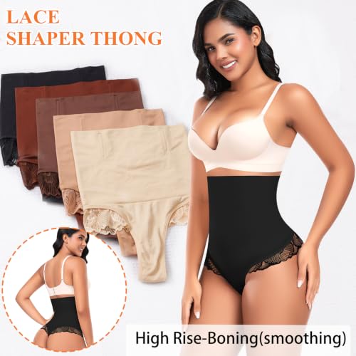 Image of Werena Tummy Control Thong Shapewear for Women High Waisted Body Shaper Panties Shaping Thong Girdle Underwear