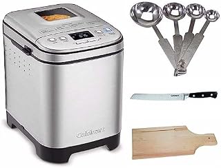 Cuisinart CBK-110 Programmable Compact Automatic Bread Maker Machine Bundle with Measuring Spoon Set, Bread Board, and Bread Knife - Makes a variety of loaf sizes and gluten-free options (4 Items)