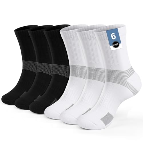 PERMANENTLY001 gepolsterte Sportsocken, Tennissocken für Herren und Damen, atmungsaktive Sneakersocken mit Anti-Blasen-Effekt für Tischtennis, Pickleball, Volleyball, 43-47, 3Schwarz+3Weiß L 6P