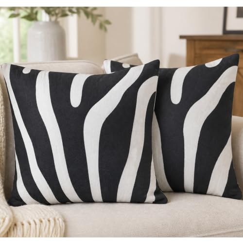 Aitliving 2PCS Pack Decorative Pillowcase Zebra Animal Stripe Dark Gray Black and White Embroidered Decorative Throw Pillow Cover 17x17 inch Grey Black Modern Pattern Animal Stripes Chic Zebra Pillow