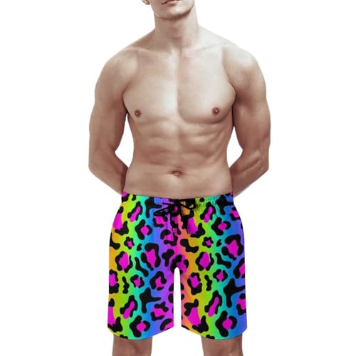 Rainbow Leopard Bright Print Mens Swim Trunks, Quick Dry Swim Shorts with Mesh Lining Swimwear Bathing Suits2