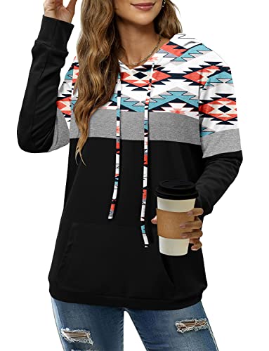 Angerella Long Sleeve Geometric Aztec Print Hoodie For Women Graphic Vintage Pullover Drawstring Hooded Sweatshirt Tops Xl #TOP1