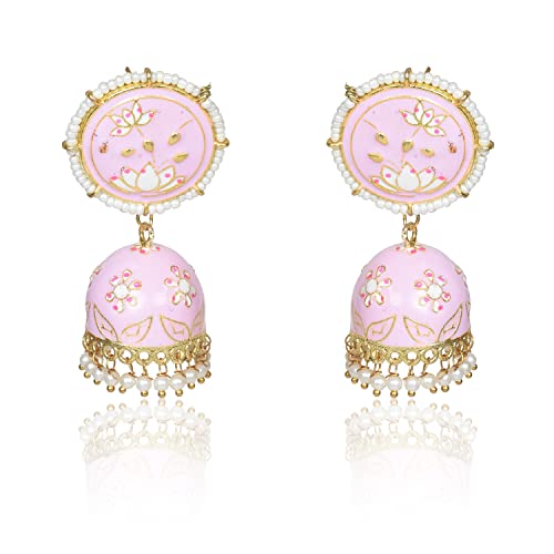 Nilu's Collection Meenakari Dome Shape Jhumka Earrings with Lotus...