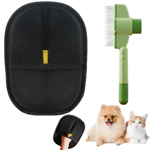 Pet Hair Remover Glove, Fur Flash Brush Cat, Set of 2 with Self-Cleaning Comb, Effective Cat Hair Remover for Long and Short Hair Animals, Ideal for Furniture and Clothing