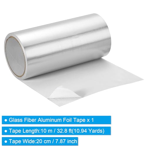 Image of PATIKIL Duct Tape, 7.87 Inch x 32.8 Ft(10.94 Yards) 5.91 Mil Heavy Duty Aluminum Foil Tape Waterproof Glass Fiber Insulation Heat Resistant for Ductwork HVAC Sealing Patching, 1 Roll