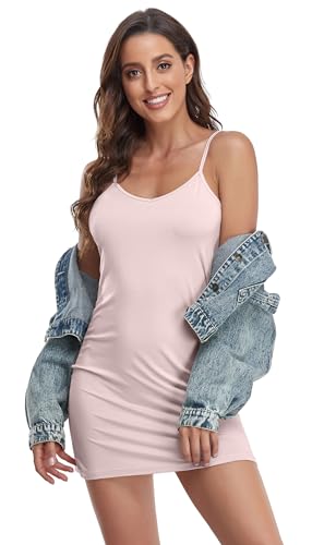 Image of Women's Full Slip Lingerie Under Dress Spaghetti Adjustable Strap V Neck Camisole Slips Dress Undergarment Nightwear