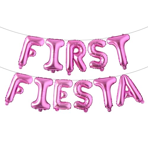 Image of First Fiesta Birthday Decorations Mexican 1st Birthday Party Supplies Multicolor First Fiesta Balloons Mexican Uno Cactus Banner for Cinco De Mayo Taco Bout Uno Party Decor (FIRST FIESTA Rose Red)
