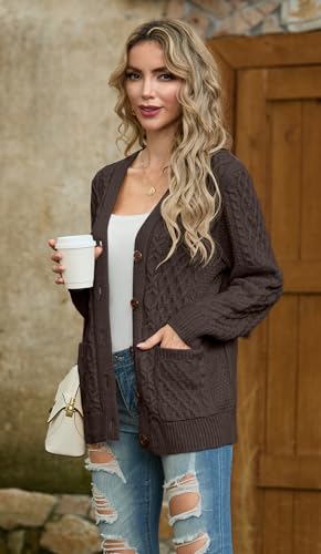 GRECERELLE Women 2025 Fall Long Sleeve Cable Knit Sweater Button Open Front Cardigan Loose Outerwear Coat with Pockets4