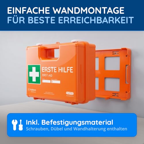 Erste Hilfe Koffer nach neuer DIN 13157:2021 | Gefüllt, inkl. Wandhalterung, 5x Aufkleber, Prüfsticker & 3x Plomben | Erste Hilfe Kasten/Verbandkasten für Betriebe, Unternehmen, Büro & Zuhause