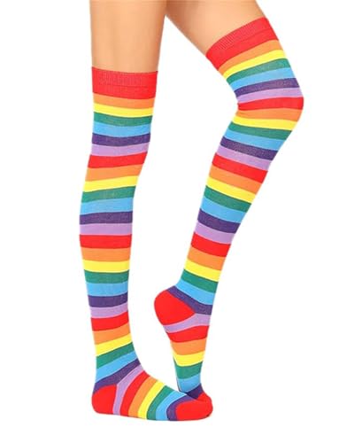 Image of Womens Thigh High Socks Athletic Stripe Cute Colorful Over the Knee High Sock Colorful Long Tube Sock