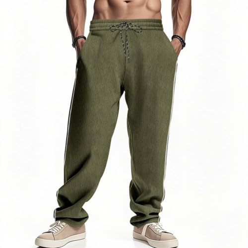 Men's Corduroy Sports Pants Striped Pockets Elastic Waist Long Trousers Straight Breathable Athletic Trousers Pants4