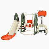 Costzon 6 in 1 Toddler Swing and Slide Set, Kids Large Climber Slide Playset with Basketball Hoop, Football Gate and Golf Hole, Playground Swing Set for Indoor Outdoor Backyard 3-10 Gifts Presents