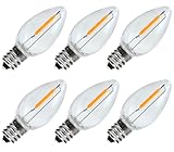 C7 LED Night Light Bulbs, 0.6Watt Equivalent to 7W, E12 Candelabra Small Base, Edison LED Light Bulbs, 2200K Warm White, Clear Plastic, Outdoor String Lights, 6 Pack, Non-Dimmable