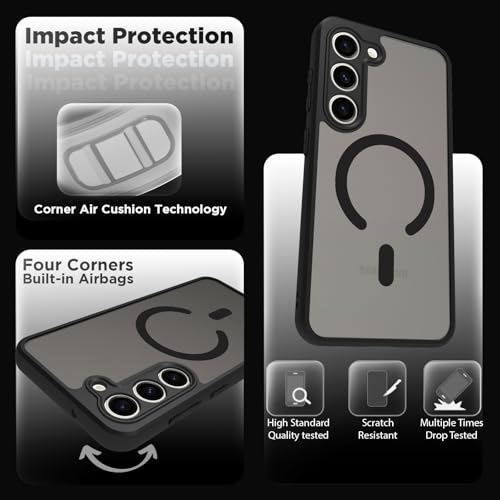 Image of RIGGEAR Shockproof Sleek Hybrid Armor Upgraded C-Shaped Magnetic Back Cover Case Compatible with MagSafe Accessories for Samsung Galaxy S23 (Smoke Black Matte PC + Black TPU Bumper)