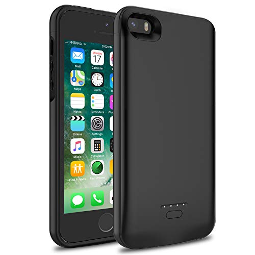 Caja de carga de batería para iPhone 5S SE 5, 4000mah batería recargable extendida caso de reserva cargador caso paquete - negro