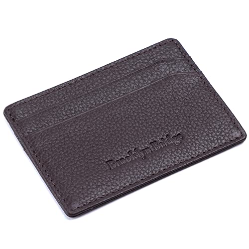 Image of Brooklyn Bridge Premium Genuine Leather Card Sleeve for Men RFID Blocking Slim Credit Card Holder Front Pocket Business ID Organizer Minimalist Everyday Carry Travel Gift