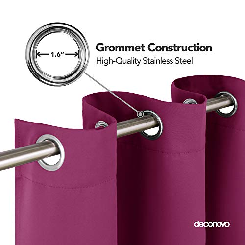 Image of Deconovo Thermal Insulated Blackout Grommet Panel Fushcia for Living Room Window Curtain
