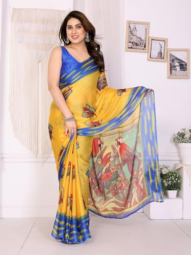 Image of SUPERLAXMI Women's Chiffon Floral Printed Saree with Blouse Piece