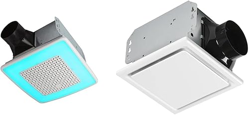 Broan-NuTone Ventilador de ventilación AER110RGBL ChromaComfort de 110 CFM, blanco y Homewerks 7140-80 Ventilador de baño para montaje en techo, 1.5