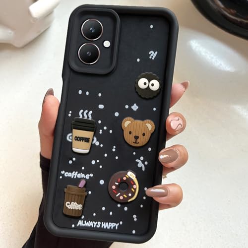 Image of COLORflow Back Cover Compatible with Vivo Y27 4G | Cute Fun Cartoon 3D Ball Coffee Silicone Case (Black) | Designer Camera and Body Protected Back Cover