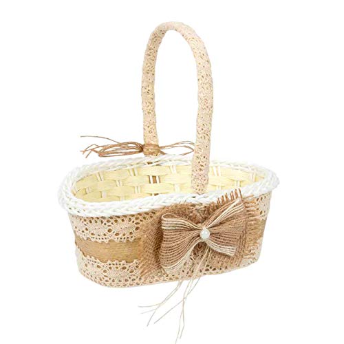 Elegante Cesta Artesanal para Arras, Pétalos o Anillos de Boda con Puntilla. Complementos. Regalos Originales. Detalles de Bodas, Comuniones, Bautizos. CC