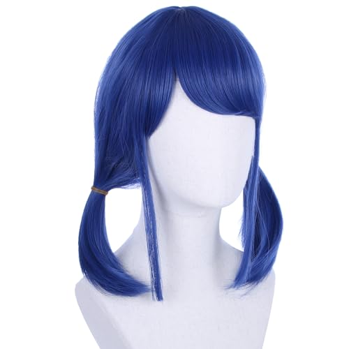 WAVELNM Kids Dark Blue Wig with Bangs Child Navy Blue Short Wig with Two Braid Straight Wigs for Girls Kids Daily Halloween Party Cosplay Wigs