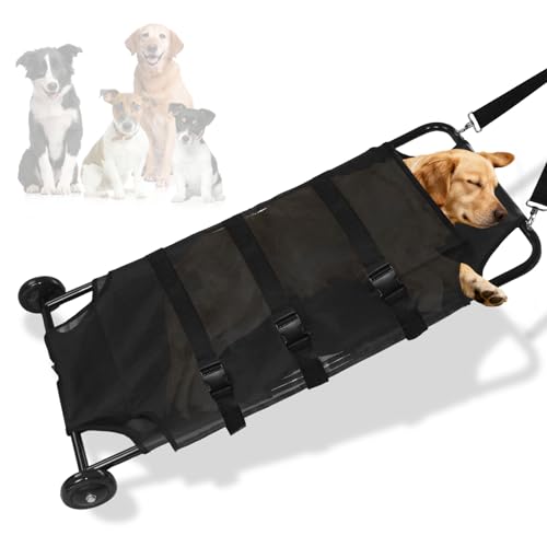 Zwinz Heavy Duty 264LBS Large Dog Stretcher 45x22 Foldable Pet Transport Stretcher with Noiseless Wheels Veterinary Rescue for Injured & Senior Dogs