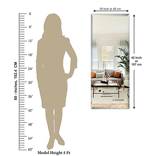 Image of Creative Arts n Frames 5mm Full Length Long Beveled Smooth Edges Frameless Rectangular Wall Mount HD Mirror Home Decor Items (18X42 inch Rectangular HD Mirror)