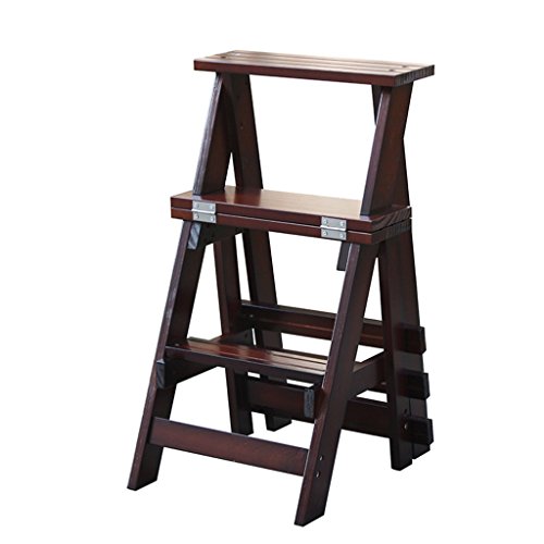 ZHDWM Multifunction Home Small Ladder, Dual-use Folding Ladder Stool, 3-storey Wooden Ladder Folding chair (Color : B)