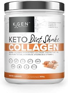 K-GEN Diet Shake  Keto Collagen Powder | Multi Collagen Protein with MCT Oil, Vitamin C | Advanced Keto Complete Collagen Powder for Meal Replacement Gluten & Sugar Free (Salted Caramel 500g)