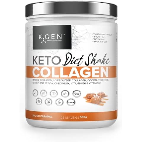 K-GEN™ Diet Shake - Keto Collagen Powder | Multi Collagen Protein with MCT Oil, Vitamin C | Advanced Keto Complete Collagen Powder for Meal Replacement Gluten & Sugar Free (Salted Caramel 500g) Cover