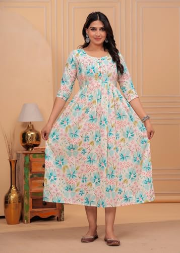Image of Women's Pure Cotton Floral Printed Maternity Feeding Kurti with Zipper Feeding Dress for Women Feeding Gown