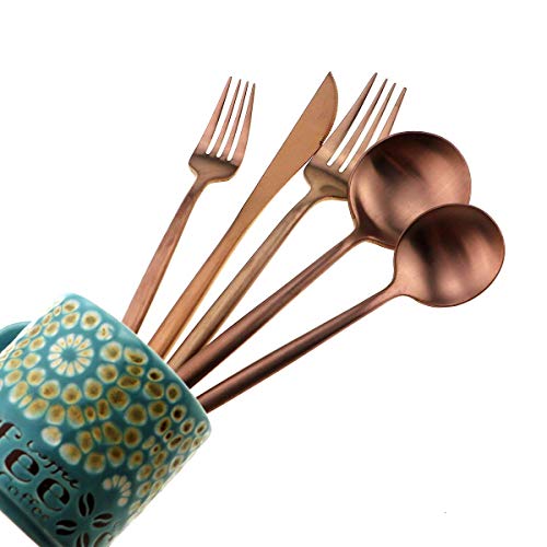 Gugrida 20-Piece 18/10 Stainless Steel Flatware Silverware, Luxury Dinnerware Set Travel Cutlery Tableware Include Knife Fork Spoon Service for 4,Healthy & Eco-Friendly Dishwasher Safe (Rose Gold)