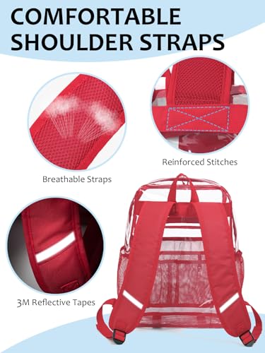 Image of Clear Backpack for School, Heavy Duty Transparent Bookbag | Reinforced Biuld, 0.5mm Thick PVC, Padded Straps, 6 Pockets, Fits Boys /Girls /Adults, for College Work Travel