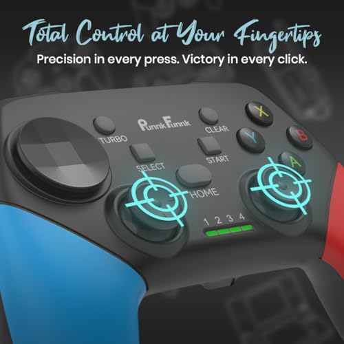 Image of PunnkFunnk Gaming Controller Lite Wireless Bluetooth Gamepad for Android, iOS, PC & Smart TV with Turbo Function, Ergonomic Grip, Rechargeable Battery (EliteX Wireless Red Blue)