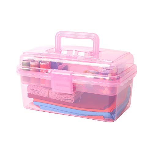 Bangqiao 561PINK Multipurpose Plastic Storage Container Organizer Box Case With Removable Tray And Handle For Art, Craft, Sewing Supplies thumb #6