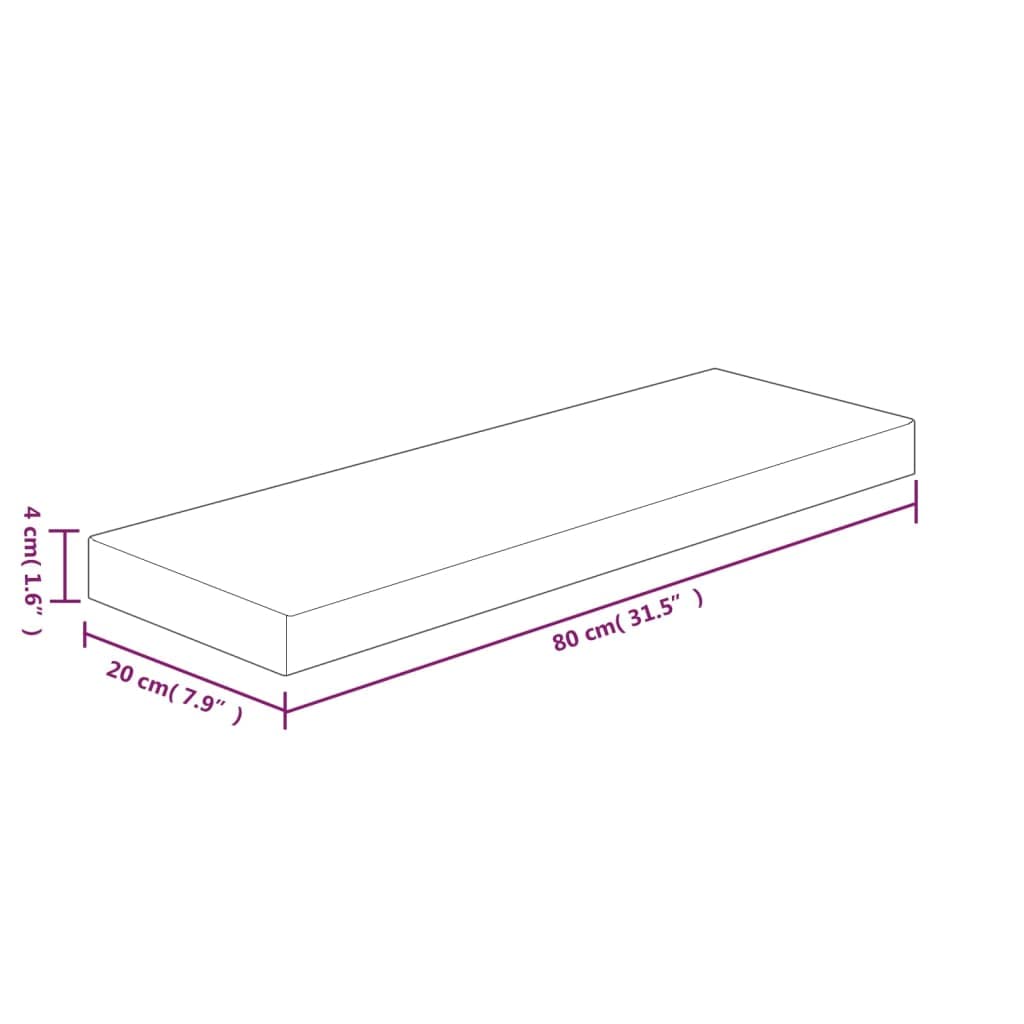 Tablero de pared de roble macizo 80 x 20 x 4 cm – Estantería flotante para salón, cocina y baño – Madera natural sin tratar para pintar o barnizar