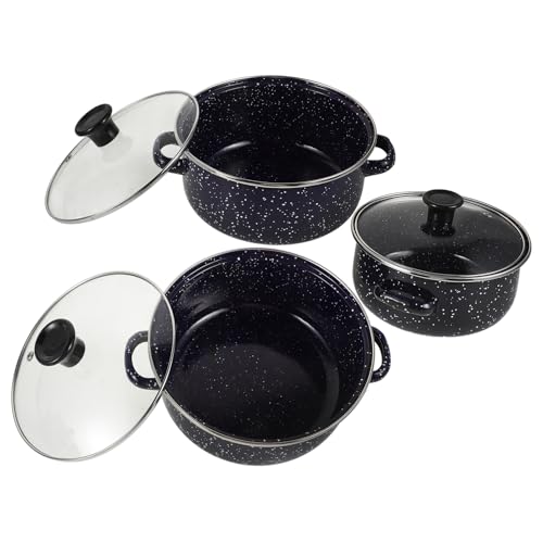 Healifty 1 juego Cacerolas de Esmalte Azul Aptas para Inducción con Asas para Sopa Fideos y Hot Pot