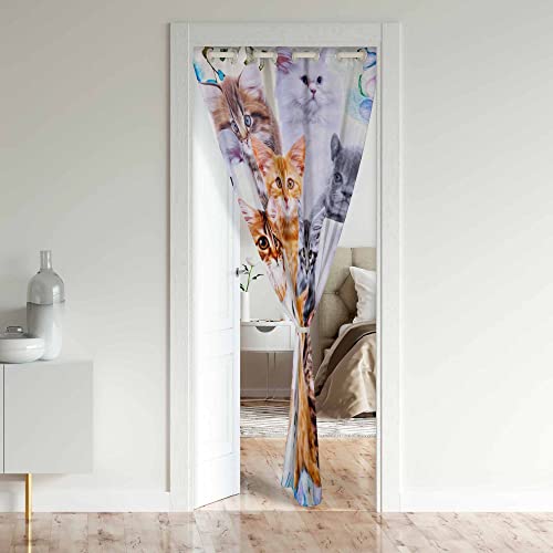 Loussiesd Cute Cat Blackout Curtains Window Animals Treatments Doorway Curtain Room Darkening Cats Floral Thermal Insulated Blackout Curtains for Doors with Windows 86x203cm 1 Panel - Image 2