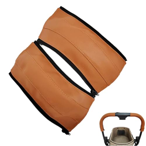 YAZWUR 2 Piezas Funda para Manillar de Cochecito, Protector de Manillar de Cochecito de Cuero PU, Cubierta con Cremallera Impermeable y Fácil de Limpiar, Accesorio Universal para Cochecito