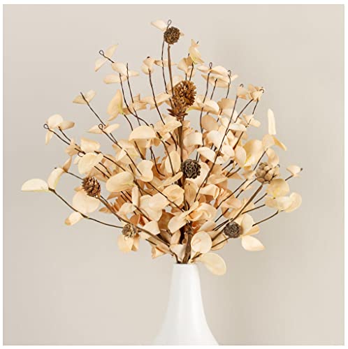 Factory Direct Craft Artificial Toasted Cream Eucalyptus and Pine Cones Bush for Summer Arrangements and Fall Decorating