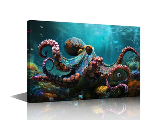 Toile pieuvre fantastique encadrée prête à suspendre 61x91,4cm